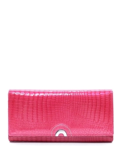 Genuine Leather Crocodile Pattern Multi Clutch Wallet AW0100 Hot Pink